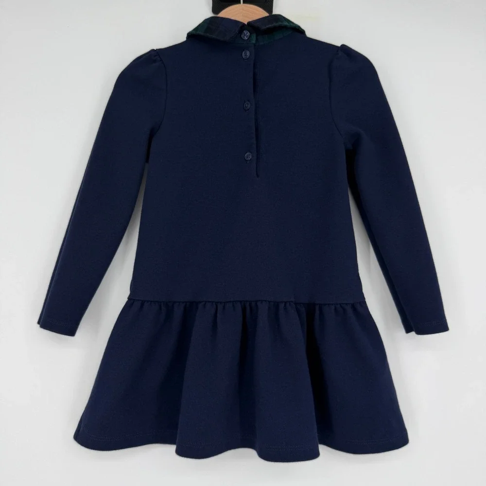 Janie and‎ Jack Navy Blue Tartan Bow Ponte Dress Long Sleeve Size 3